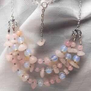 No343 Beautiful handmade necklace with several rows of polished stones